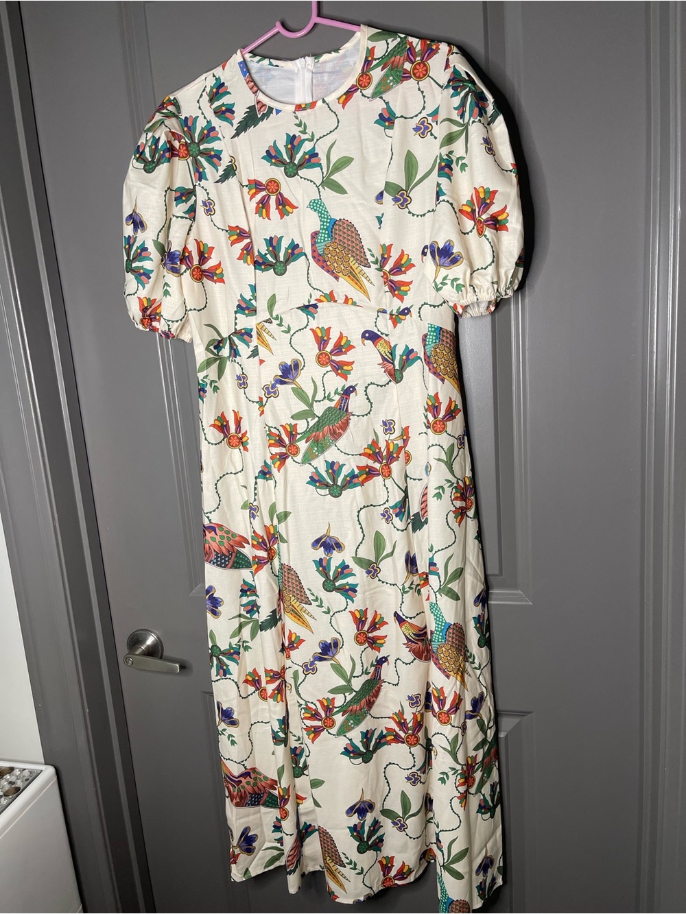 Fairy dream bird supercute Cream Maxi Dress with Colorful Bird & Floral Print